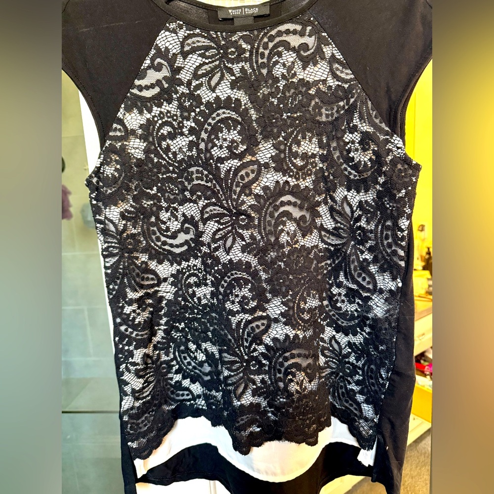 White House black market black lace top size XS